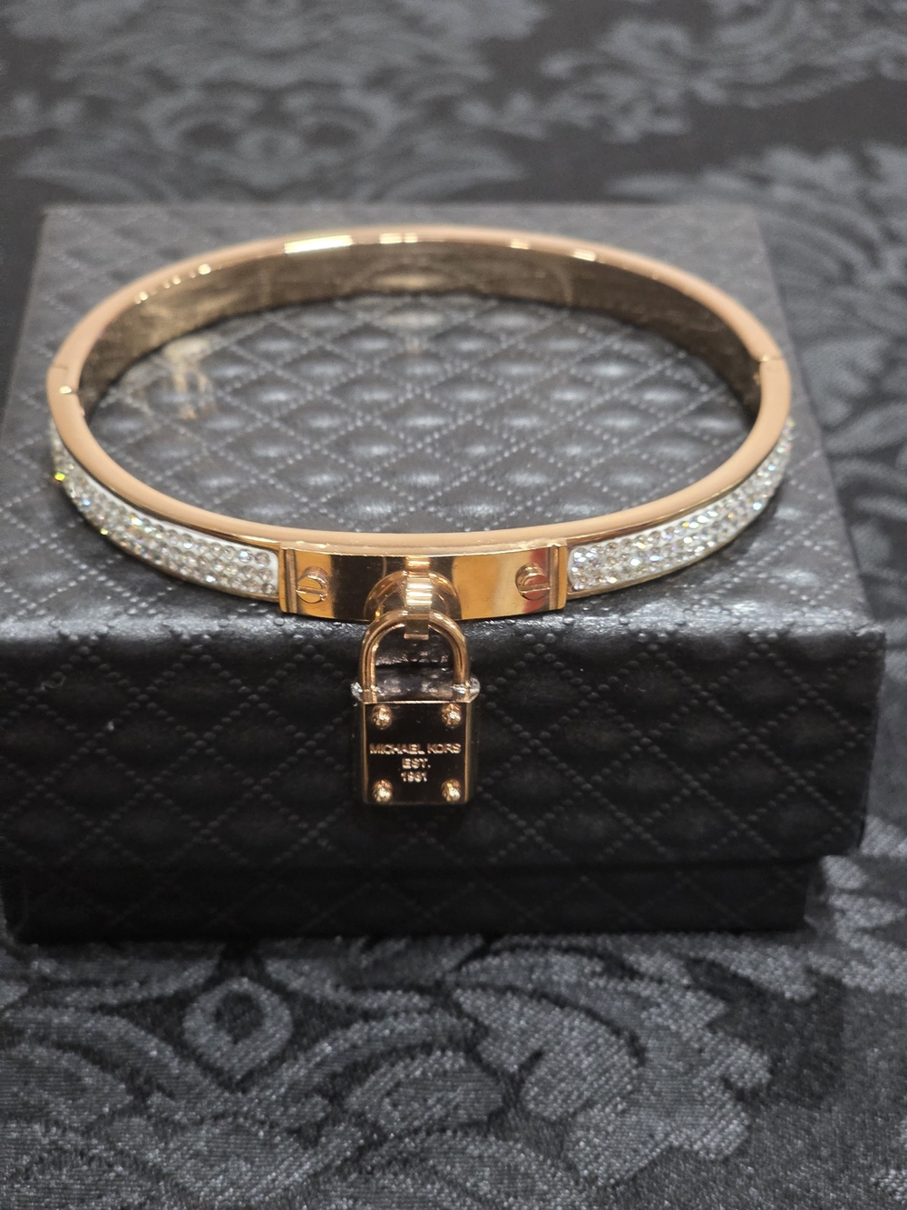 Michael Kors Rose Gold Crystal Pavé Padlock Bangle Bracelet (NWOT)